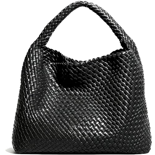 Geelyda Woven Tote Bag for Women with Purse, Fashion Shoulder Hobo Underarm Bags, Large Woven Handmade Work Commuter Day Bags - color: Black