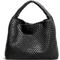 Geelyda Woven Tote Bag for Women with Purse, Fashion Shoulder Hobo Underarm Bags, Large Woven Handmade Work Commuter Day Bags - color: Black