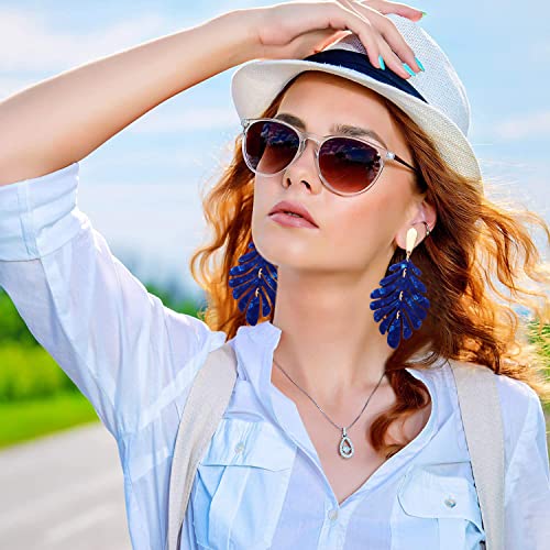 ARATLENCH Acrylic Pendant necklace Earrings – Long Statement Leaf Charm Necklace Tortoise Resin Palm Leaf Earrings Fashion Necklaces Earrings for Women - color: deep blue earrings