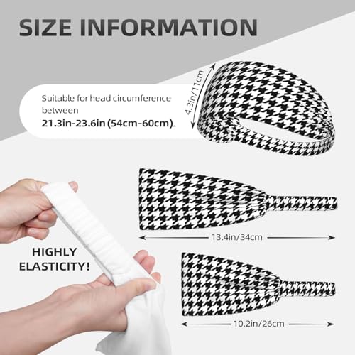 Black and White Houndstooth Elastic Headband Sweat Wicking Hair Accessory for Workout, Yoga, Daily Wear - color: 8
