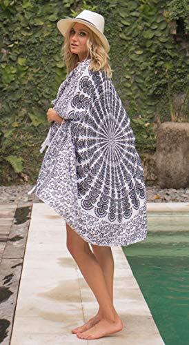 SHU-SHI Sarong Wraps for Women Long Beach Cover ups Pareo Bathing Suit Wrap Skirt Mandala Sarongs Coverup - color: Black/Yellow