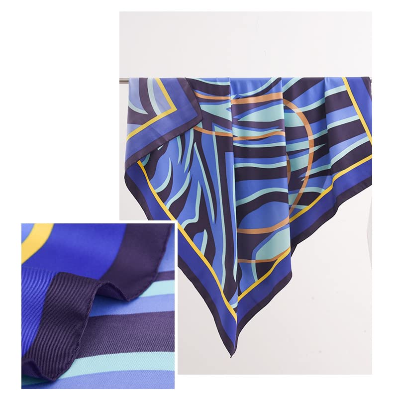 Women's Square Silk Like Head Scarf Large 35 inch Silk Feeling Hair Wrapping Satin Scarves for Sleeping Bandanas - color: A020-1 Twill Letter S Blue