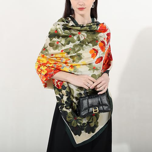 vimate 100% Large Silk Feeling Scarf-Women's Fashion Long Mulberry Silk Satin Neck Scarf Sunscreen Shawl Wrap Headscarf - color: Style 26