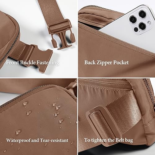 ODODOS Unisex Mini Belt Bag with Adjustable Strap Small Fanny Pack for Workout Running Traveling Hiking, Brown - color: Brown