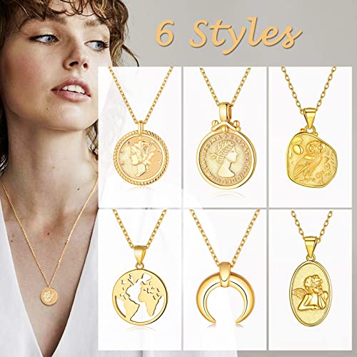 ChicSilver Coin Necklace Sterling Silver Vintage Round Circle Disc Dainty Coin Pendant Necklaces for Women - color: Style B - Silver