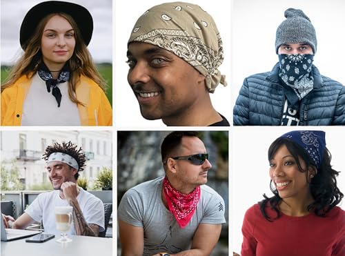 Classic Paisley Bandanas - 3 Pack Gift Set, 100% Cotton, 22x22 Inches - color: Black Blue Tan