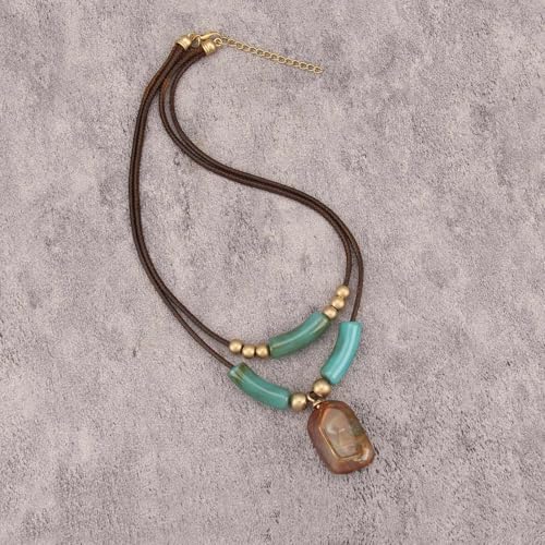 Bohemian Necklaces for Women Long Leather Necklace with Large Pendant Chunky Boho Hippie Jewelry Pendant Chocker Necklace - style: Large Pendant Necklaces