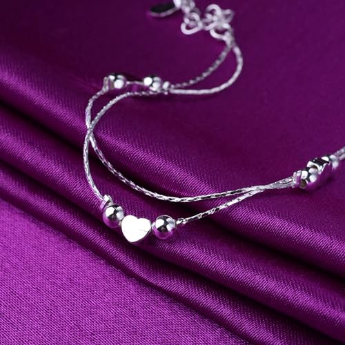 Fesciory Women Heart Anklet Adjustable Beach Layered Ankle Bracelets for Women Gold Alloy Foot Chain Jewelry - color: 3 Hearts(Silver)