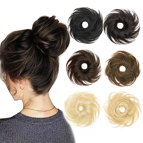 Black Messy Bun Hair Piece, 100% Real Human Hair Extensions, Soft Fluffy Elastic Scrunchie, 30s Easy Updo for Women & Kids, Ideal for Daily Wear, Ballet, Dance & Office Use - color: Jet Black, size: 4 Inch