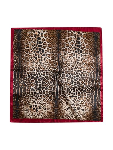 RoseSeek Women's Cheetah Print Silk Head Scarf Leopard Satin Rave Hair Scarf Headband Square Scarves - color: Cheetah Red