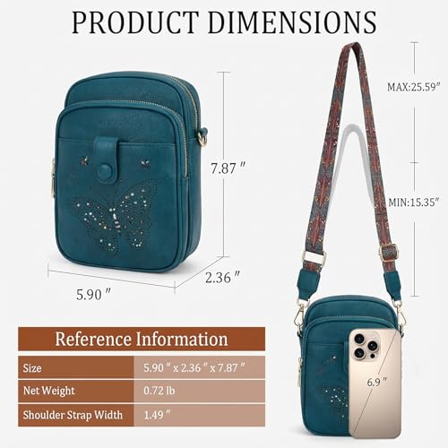 KITEVIUN Crossbody Bags for Women Leather Crossbody Purse Small Shoulder Phone Purse with Adjustable Strap & RFID Card Slots - color: 04-peacock Blue