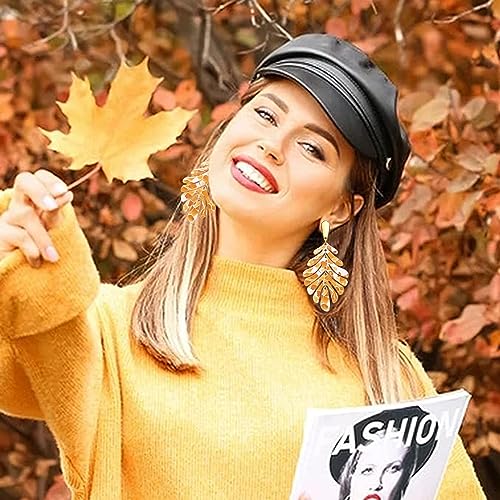 ARATLENCH Acrylic Pendant necklace Earrings – Long Statement Leaf Charm Necklace Tortoise Resin Palm Leaf Earrings Fashion Necklaces Earrings for Women - color: orange earrings
