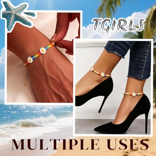 Tgirls Boho Ankle Bracelets for Women Beaded Anklets Chain Beachy Flower Foot Accessories - color: Colorful