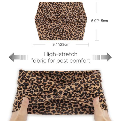 AQOKKA Extra Wide Headbands for Women Large Turban Headband Non Slip Boho Elastic Hairband Hair Twisted Knot Head Bands Accessories - color: 4 Pcs: Leopard Print + Solid Color