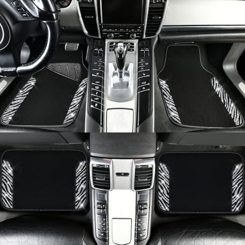 CAR PASS Bling Zebra Car Mats Rhinestones Diamond Waterproof Floor Mat Crystal Sparkly Shining Glitter Carpet Anti-Slip PVC Heel Pad, Universal Fit Automotive SUV,Sedan,4pcs Girly Women, Zebra Diamond - color: Zebra