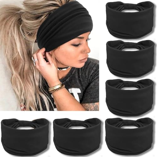IVARYSS Wide Headbands for Women, Black Knotted Head Wraps Turbans, Large African Style Head Bands Hair Accessories, 6 Pack - color: Black Color