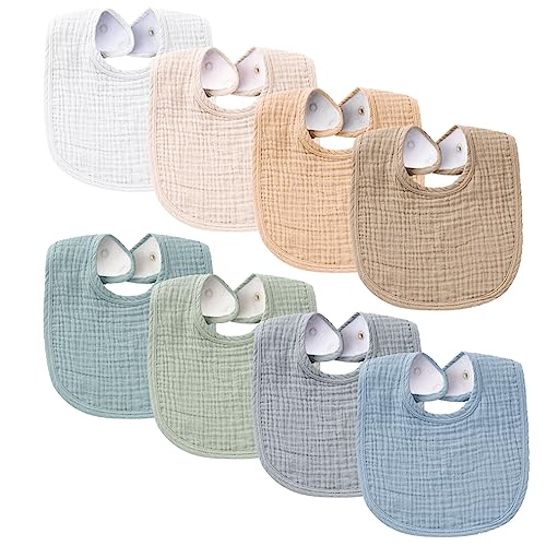 Konssy Muslin Baby Bibs 8 Pack Baby Bandana Drool Bibs Cotton for Unisex Boys and Girls, Soft Absorbent Set for Teething and Drooling - color: Clay