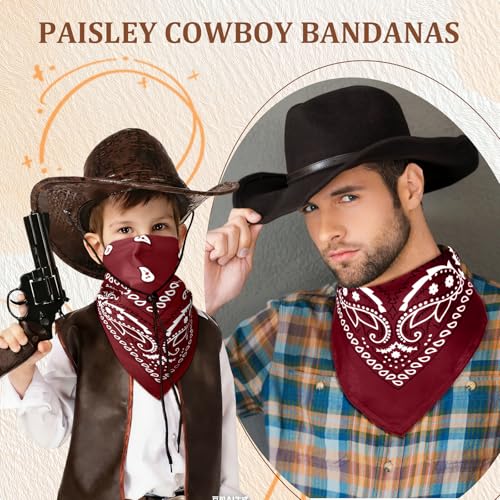 50 Pcs Bandanas Bulk Large Bandana Headband Paisley Cowboy Bandana Scarf Handkerchief for Women Men - color: Burgundy