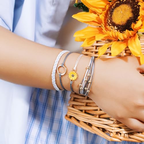 Sunflower Friendship Bracelets Boho Stackable String Bracelets Cute Trendy Gifts for Teen Girls Women - color: Grey