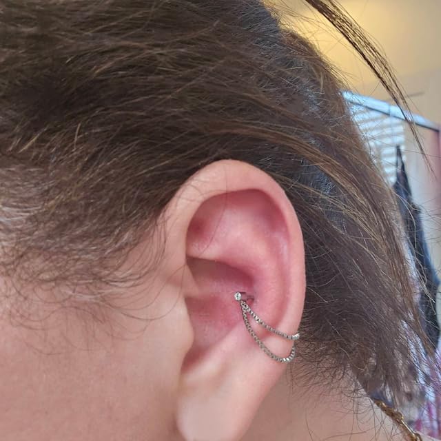AoedeJ 2 Pairs Stud Earrings for Cartilage - Threadless Flat Back Earrings for Women - color: Silver-Chain1