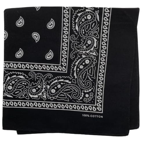 MDSTYLE 100% Cotton Bandana for Men & Women 22" x 22" Paisley Pattern Handkerchief Headband Scarf - color: Black