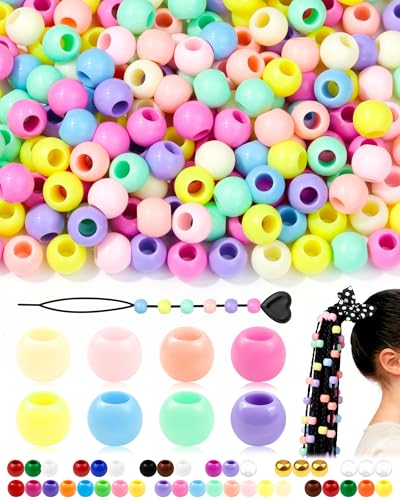 FIVEIZERO 260PCS Large Hole Hair Beads, 10x12mm, Macaroon | acrylic pony style, smooth lightweight finish, reusable, quick on/off, bracelets, keychains, macramé and DIY crafts - color: Macarons