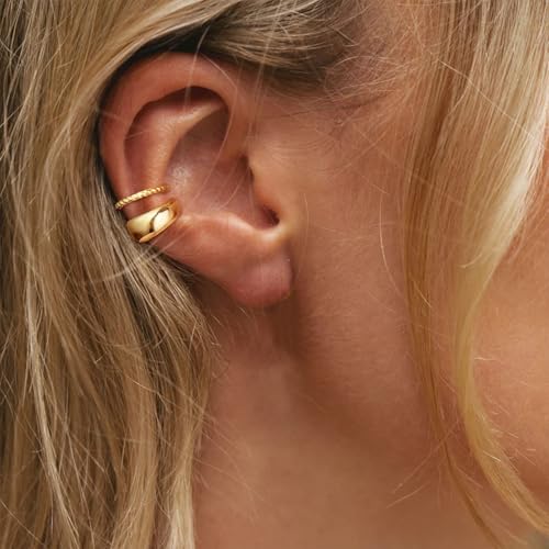 Ear Cuffs Non Piercing 14K Gold Plated Ear Cuff Earrings for Women Trendy Clip on Cartilage Earring Stacks Non Pierced Adjustable Fake Earrings Set Jewelry - color: B4:gold ear cuff 3pcs