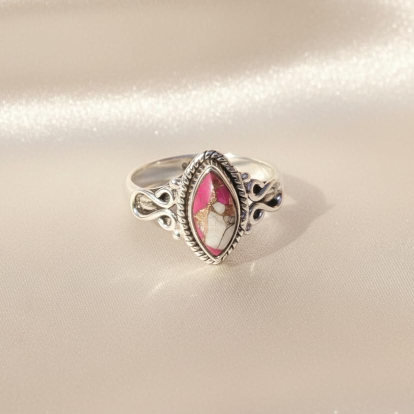 Natural Pink Cotton Candy Turquoise 925 Sterling Silver Handmade Design Boho Promise Ring For Women