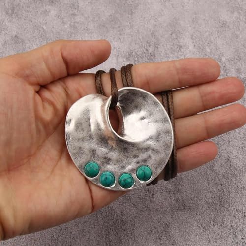 JAOYU Bohemian Necklaces for Women Leather Necklace Wood Pendant Choker Long Brown Necklace Chunky Circle Boho Hippie Jewelry - style: Casual Long Necklace