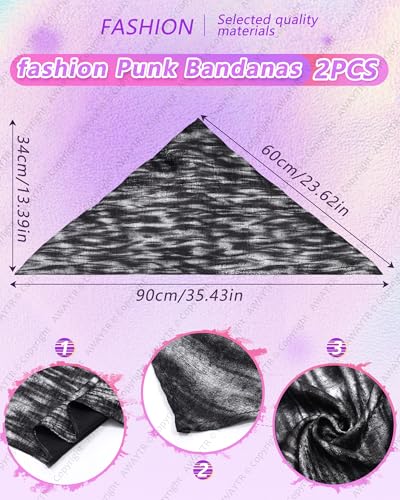 AWAYTR Y2K Hair Bandanas for Women Hair - 2Pcs Punk Head Wraps for Girls Hair Scarf Grunge Disco Head Cover - color: Wave (Black/Yellow)