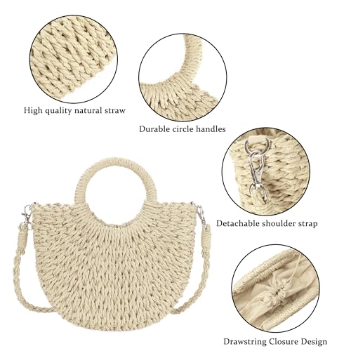 Womens Straw Beach Bag Woven Crossbody Shoulder Bags Top Handle Satchel Handbag Purse for Summer - color: Beige