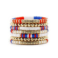Elegance 11 designs Heishi Beaded Bracelets For Women Polymer Clay Colorful Surfer Stackable Beads Boho Bracelet Summer Beach Jewelry - color: Red white blue
