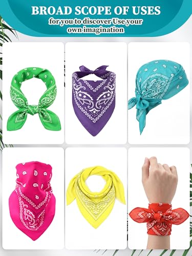 Unittype 48 Pieces Paisley Bandana Novelty Unisex Cowboy Headband Sports Bandannas Scarf Outdoor for Western Party Costume - color: Teal,green,orange,yellow,hot Pink,purple, style: Classic