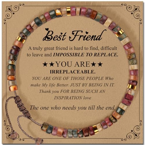 Inspirational Gifts Bracelets for Women: Mothers Day Birthday Gifts for Mom Women Friends Sister - Healing Natural Stone Beads Bracelets Thinking of you Get Well Soon Gift for Women - color: A-H Jasper Stone-Best Friend