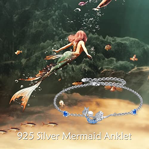 YAFEINI Ankle Bracelets for Women Sterling Silver Mermaid Turtle Ladybug Butterfly Moon Star Pineapple Anklet Link Chain Anklets Jewelry Gifts for Women - style: Blue mermaid anklet