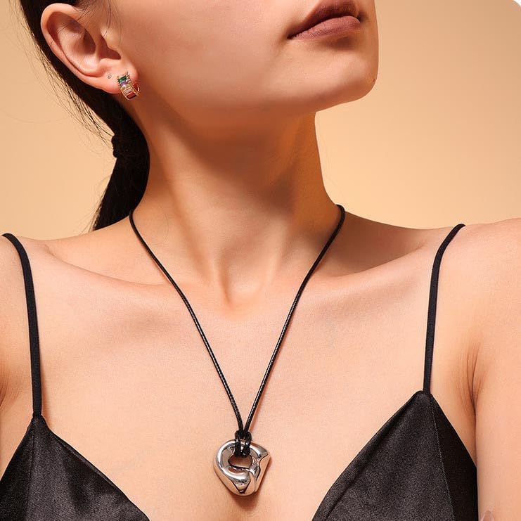 Frodete Statement Necklace for Women Chunky Gold Necklaces Long Pendant Necklace Boho Necklaces Gold Pendant Jewelry Cowboy Chic Style Cowgirl Outfit - color: D：Silver Pendant Necklace