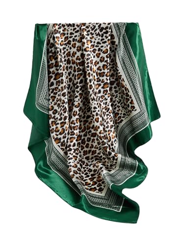 RoseSeek Women's Cheetah Print Silk Head Scarf Leopard Satin Rave Hair Scarf Headband Square Scarves - color: Multicolor Green