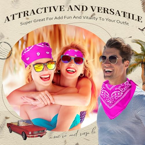 Suhine 12 Pcs Bandanas Bulk for Women Men 22 x 22 Inch Paisley Headband Cowboy Handkerchief Summer Beach Party Costume - color: Purple