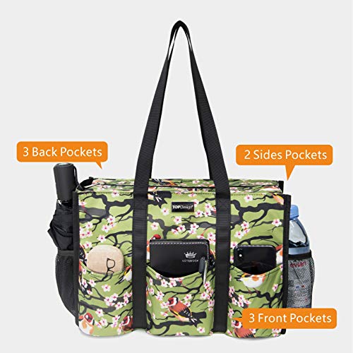 TOPDesign Utility Water Resistant Tote Bag with 13 Pockets, Top Zipper Closure & Thick Bottom Support, for Working Women - color: Bird, size: Medium
