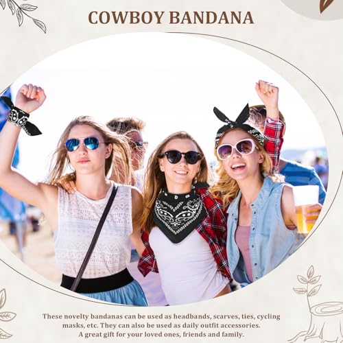 12 Pack Bandanas Unisex Paisley Cowboy Bandanas Bulk Multi Purpose Headband Scarf for Men Women Costume - color: Black, style: Classic