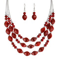 3 Layered Chunky Statement Necklace for Women Beaded Strand Necklaces with Earring Fashion Costumes Collar Necklace Jewelry Sets Gifts for Women - color: Red
