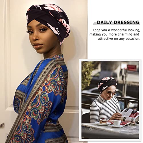 African Women Turban Caps Pre-Tied Twisted Turbans Head Scarf for Women Hair Wraps Cover Beanie Cancer Chemo Headwear - color: 1 Pack Twisted Braid A: Floral a