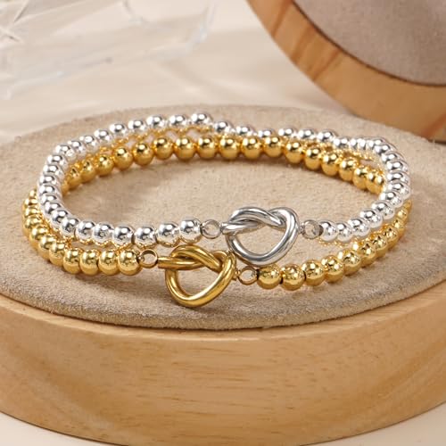 Matching Bracelets for Couple,Gold Silver Beaded Heart Couples Bracelets,Raomantic Relationship Promise Jewelry Gifts for Her - color: Heart