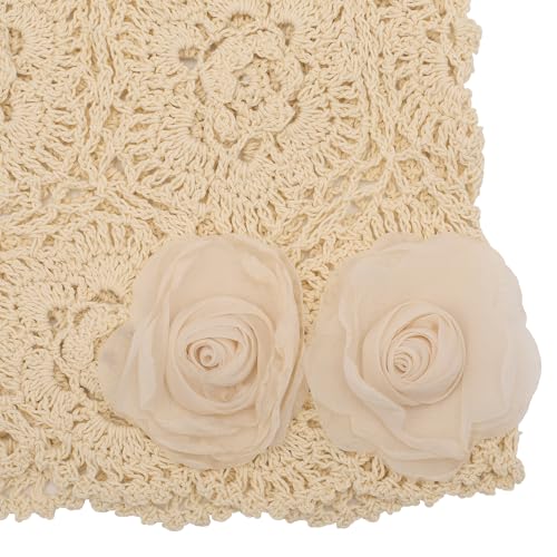ZLYC Women Cotton Crochet Slouchy Beanie Hat Handmade Knit Summer Skull Cap - color: Decorative Flowers Beige