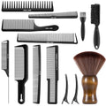 SALONSILK 13PCS Hair Cutting Shaving Brush and Comb Set, Professional Barber Combs for Hair Stylist, Premium Grade Barber Brush Neck Duster, Fading Comb Barber Clipper Comb - color: Hair Dressing Brown