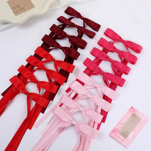 WORTL Hair Bows Clips Coquette Ribbon Bowknot with Long Tail Princess Hair Bows French Barrettes Hair Accessories for Women Girls 16PCS (Red, Rose red, Wine red, Pink) - color: Red, Rose red, Wine red, Pink