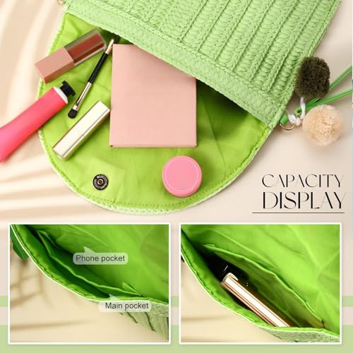 Frienda Straw Purses for Women Straw Clutch Crossbody Bag Summer Beach Shoulder Bag Woven Envelope Wallet Handbags - color: Green