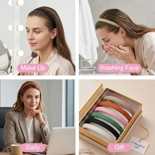 Ymapinc 6 PCS Fabric Headbands, Cute Cloth Headbands for Women | Non Slip Soft Thin Headband Pack for Makeup/Washing Face (6 Color)