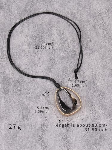 GelConnie Leather Necklace for Women Round Wooden Pendant Long Leather Choker Vintage Sweater Necklace Gold Chunky Boho Necklaces for Women - style: Black Teardrop Necklace