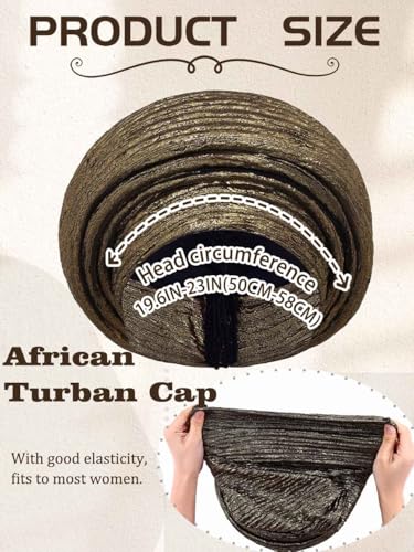 Woeoe African Head Wraps for Black Women Gold Pre Tied Headdress Wedding Turban Hats - color: Gold
